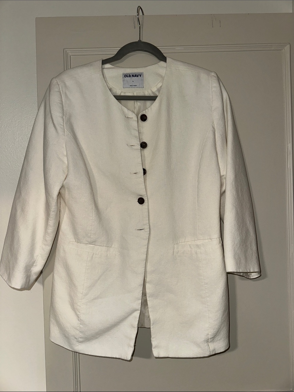Old Navy Women's Cream Collarless Button Jacket